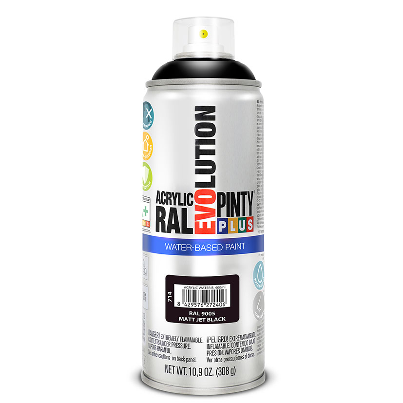 PINTURA SPRAY BASE AGUA NEGRO MATE 400ML