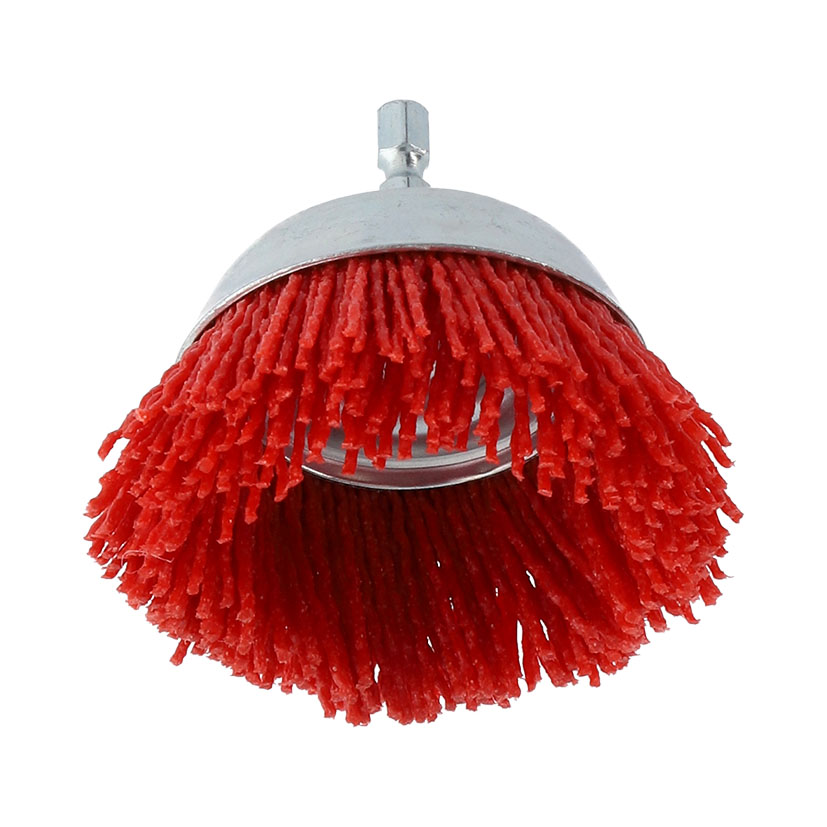 CEPILLO COPA NYLON ROJO 75 MM.EJE 6 MM.