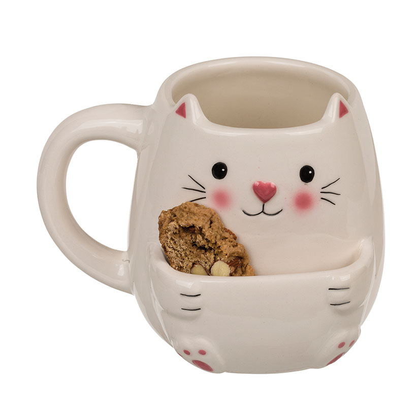 Taza cerámica Gato con compartimento para galletas