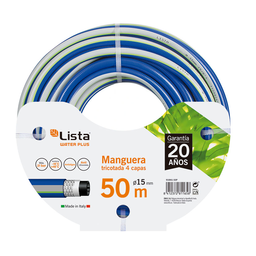 MANGUERA TRICOTADA PLUS LISTA 15 MM 25 M