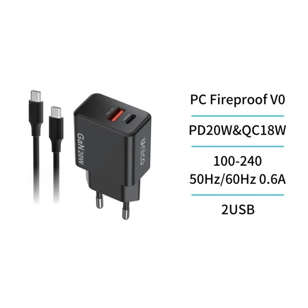 Cargador dual USB y USB-C con cable UNICO