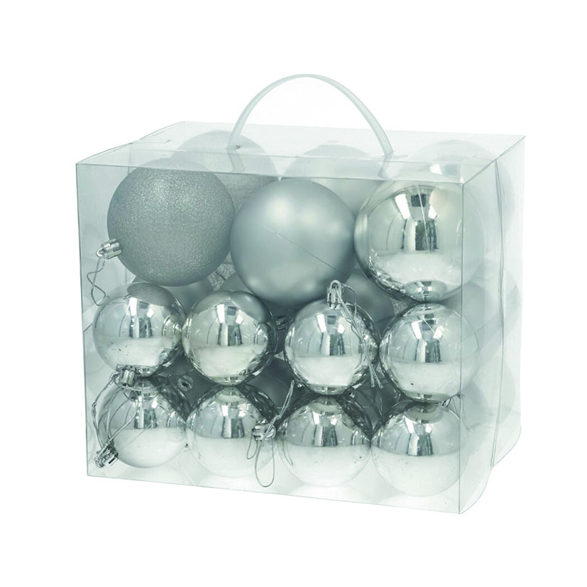 Caja 30 bolas navidad plateado