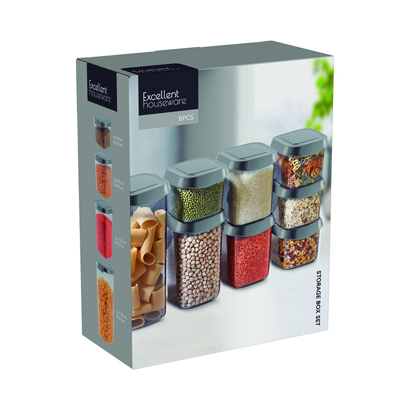 Pack 8 botes de cocina tapa gris